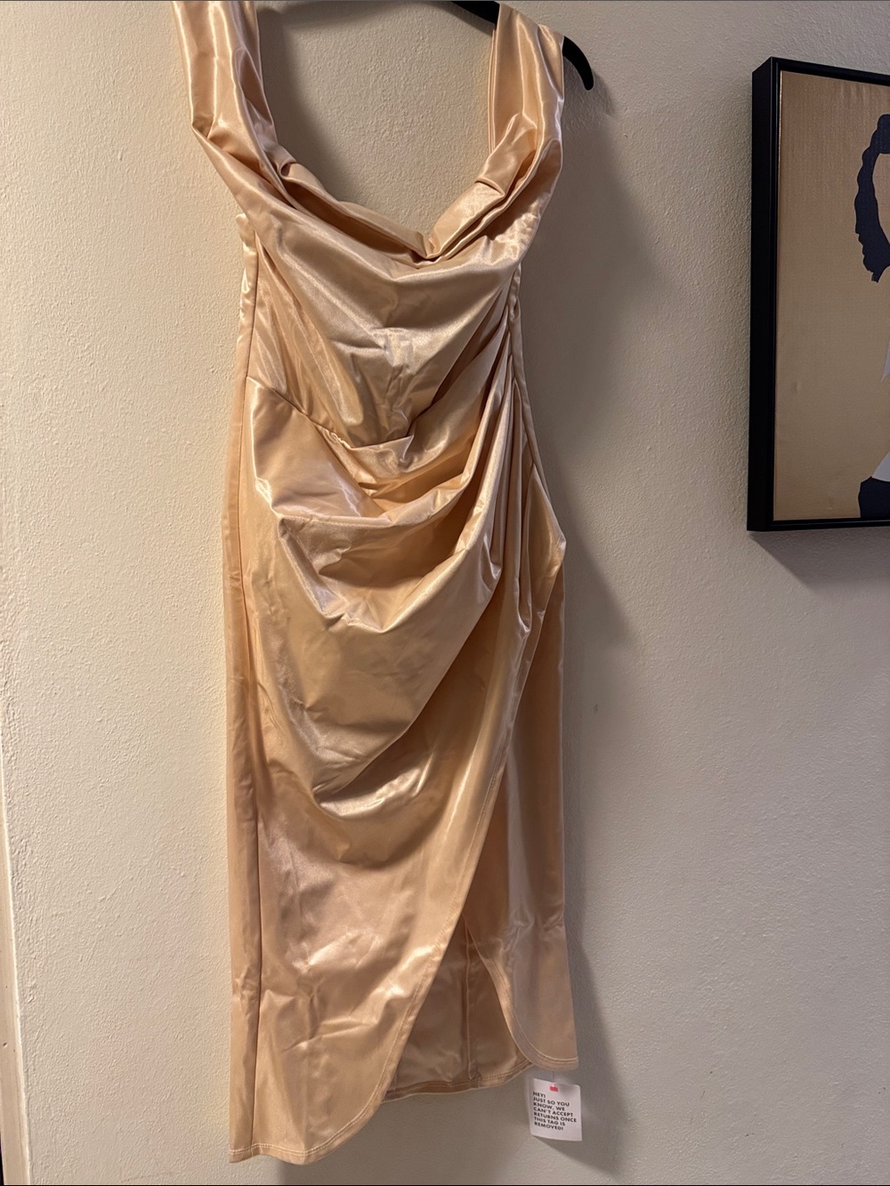 ASOS Champagne Satin Draped Midi Slip Dress